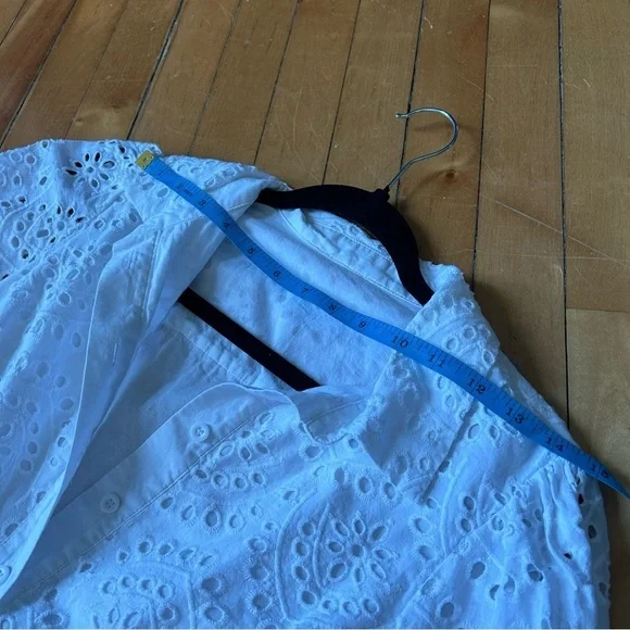 White Œillets Sz M Cottagecore Puff Sleeves Button Front Mini Dress - Picture 8 of 11